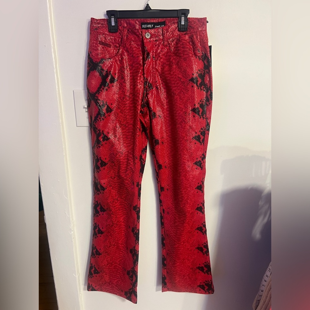 Revolt Jeans Red and Black Snake Print Flare Jeans